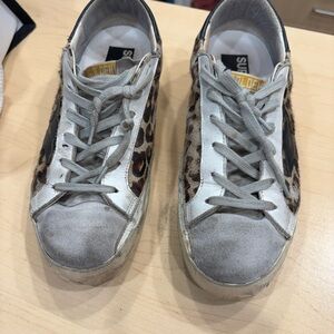 Golden Goose Women's Sneakers with Leopard Accents - Gray and White